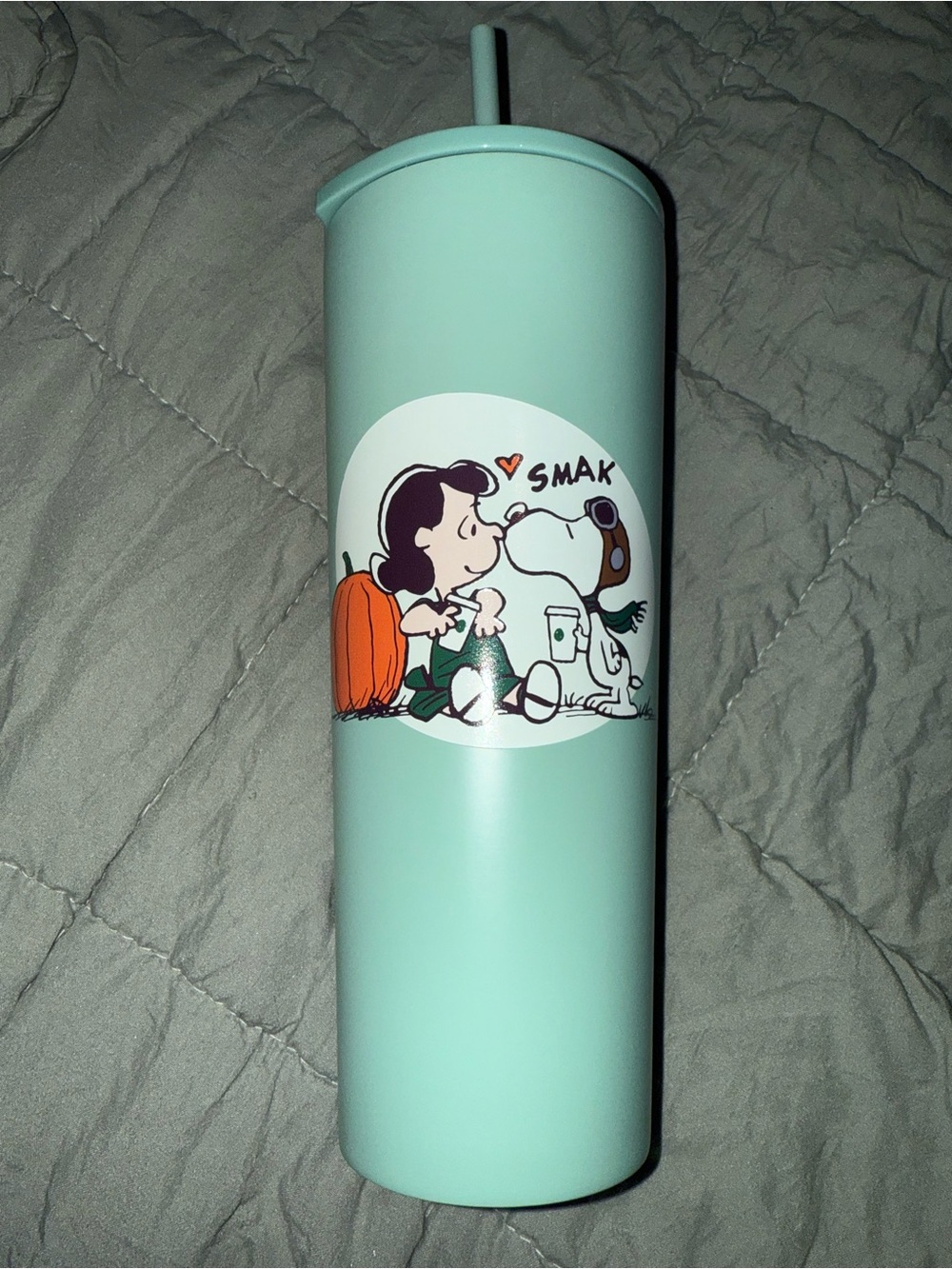 Starbucks Mint Green Peanuts Snoopy Kiss Tumbler